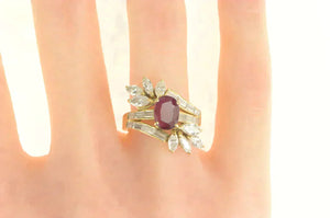 14K 4.29 Ctw Natural Ruby VVS Diamond Engagement Ring Yellow Gold
