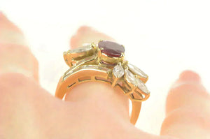 14K 4.29 Ctw Natural Ruby VVS Diamond Engagement Ring Yellow Gold
