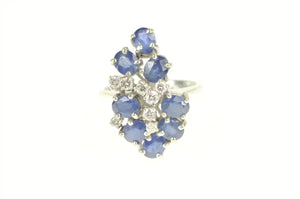 14K 1.88 Ctw Natural Sapphire VVS Diamond Cocktail Ring White Gold
