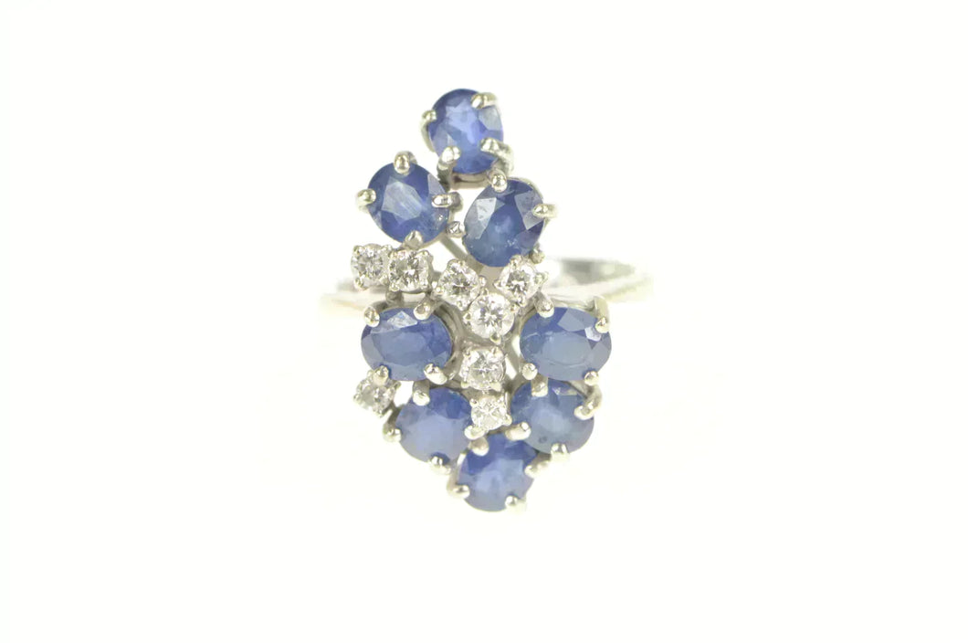 14K 1.88 Ctw Natural Sapphire VVS Diamond Cocktail Ring White Gold