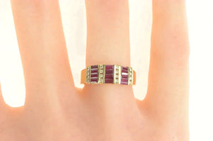 14K 1.76 Ctw Baguette Ruby Diamond Statement Band Ring Yellow Gold