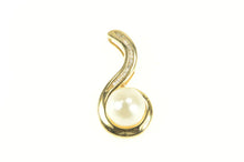 Load image into Gallery viewer, 14K 0.50 Ctw Baguette Diamond Pearl Wavy Swirl Pendant Yellow Gold