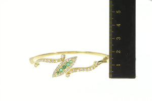 14K 2.00 Ctw Navette Emerald Diamond Bangle Bracelet 6.5" Yellow Gold