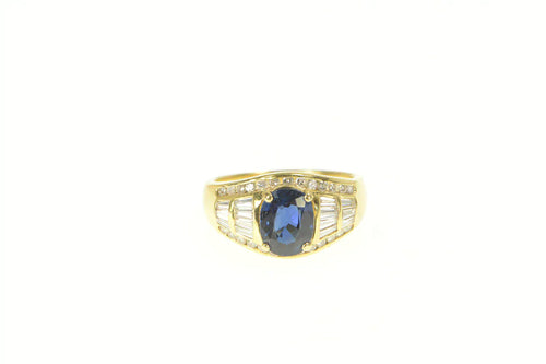 18K 1.25 Ctw Natural Sapphire Diamond Engagement Ring Size 7.25 Yellow Gold