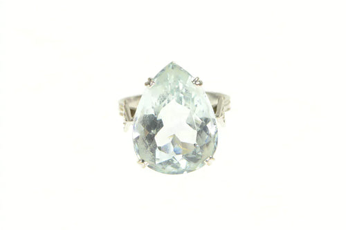 18K 16.95 Ct Natural Aquamarine Diamond Cocktail Ring White Gold