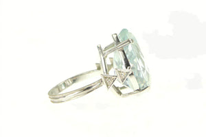 18K 16.95 Ct Natural Aquamarine Diamond Cocktail Ring White Gold