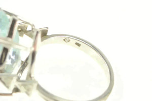 18K 16.95 Ct Natural Aquamarine Diamond Cocktail Ring White Gold