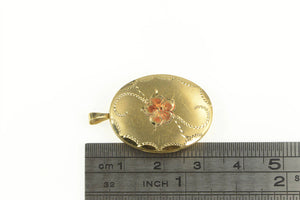 Gold Filled Orange Enamel Flower Oval Photo Locket Pendant