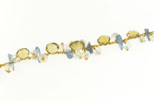 14K Citrine Smoky Quartz Blue Topaz Stone Bracelet 6.75" Yellow Gold