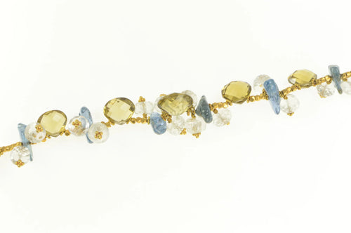 14K Citrine Smoky Quartz Blue Topaz Stone Bracelet 6.75