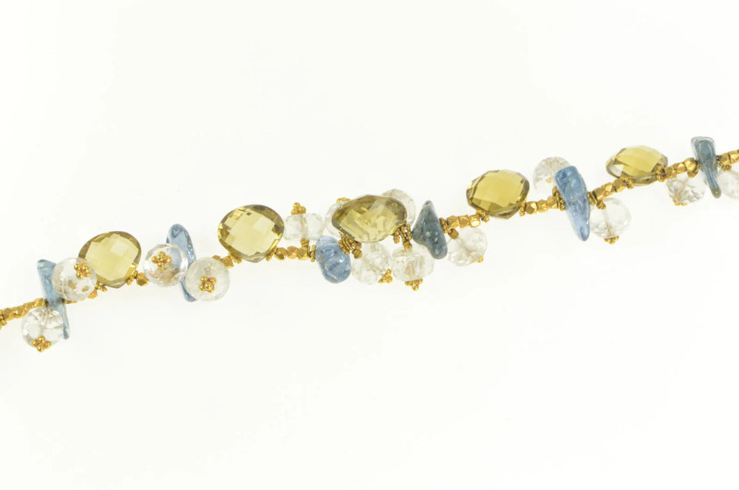 14K Citrine Smoky Quartz Blue Topaz Stone Bracelet 6.75