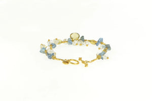 14K Citrine Smoky Quartz Blue Topaz Stone Bracelet 6.75" Yellow Gold