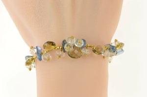 14K Citrine Smoky Quartz Blue Topaz Stone Bracelet 6.75" Yellow Gold