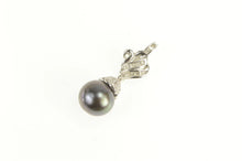 Load image into Gallery viewer, 18K Black Tahitian Pearl 0.75 Ctw Diamond Drop Pendant White Gold