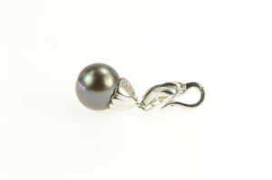 18K Black Tahitian Pearl 0.75 Ctw Diamond Drop Pendant White Gold