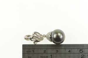 18K Black Tahitian Pearl 0.75 Ctw Diamond Drop Pendant White Gold