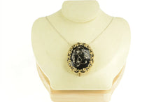 Load image into Gallery viewer, Gold Filled Victorian Black Onyx Seed Pearl Floral Mourning Pin/Brooch