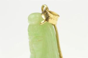 14K Carved Chinese Jade Figure Statement Pendant Yellow Gold