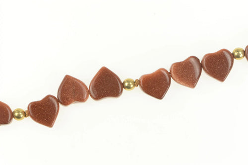 Gold Filled Carved Goldstone Heart Retro Chain Bracelet 7