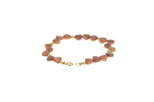 Gold Filled Carved Goldstone Heart Retro Chain Bracelet 7"