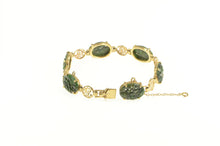 Load image into Gallery viewer, 14K Nephrite Floral Carved Stone Chinese Bracelet 7&quot; Yellow Gold