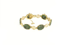 Load image into Gallery viewer, 14K Nephrite Floral Carved Stone Chinese Bracelet 7&quot; Yellow Gold