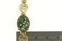 Load image into Gallery viewer, 14K Nephrite Floral Carved Stone Chinese Bracelet 7&quot; Yellow Gold