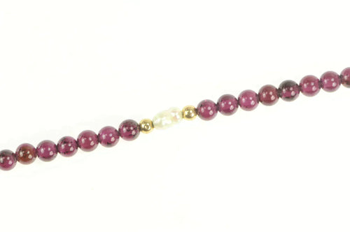 14K Rhodolite Garnet Pearl Beaded Link Bracelet 7