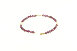 14K Rhodolite Garnet Pearl Beaded Link Bracelet 7" Yellow Gold