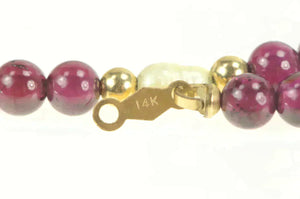 14K Rhodolite Garnet Pearl Beaded Link Bracelet 7" Yellow Gold