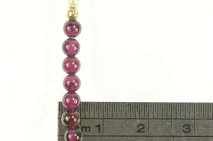 14K Rhodolite Garnet Pearl Beaded Link Bracelet 7" Yellow Gold