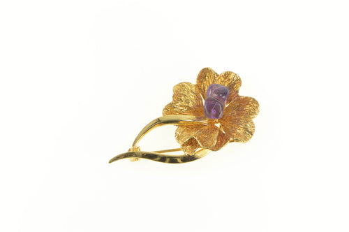 Gold Filled 3D Amethyst Inset Ornate Retro Flower Pin/Brooch