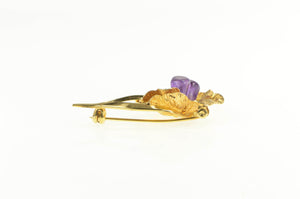 Gold Filled 3D Amethyst Inset Ornate Retro Flower Pin/Brooch