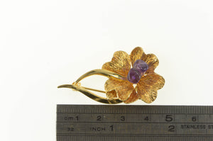 Gold Filled 3D Amethyst Inset Ornate Retro Flower Pin/Brooch