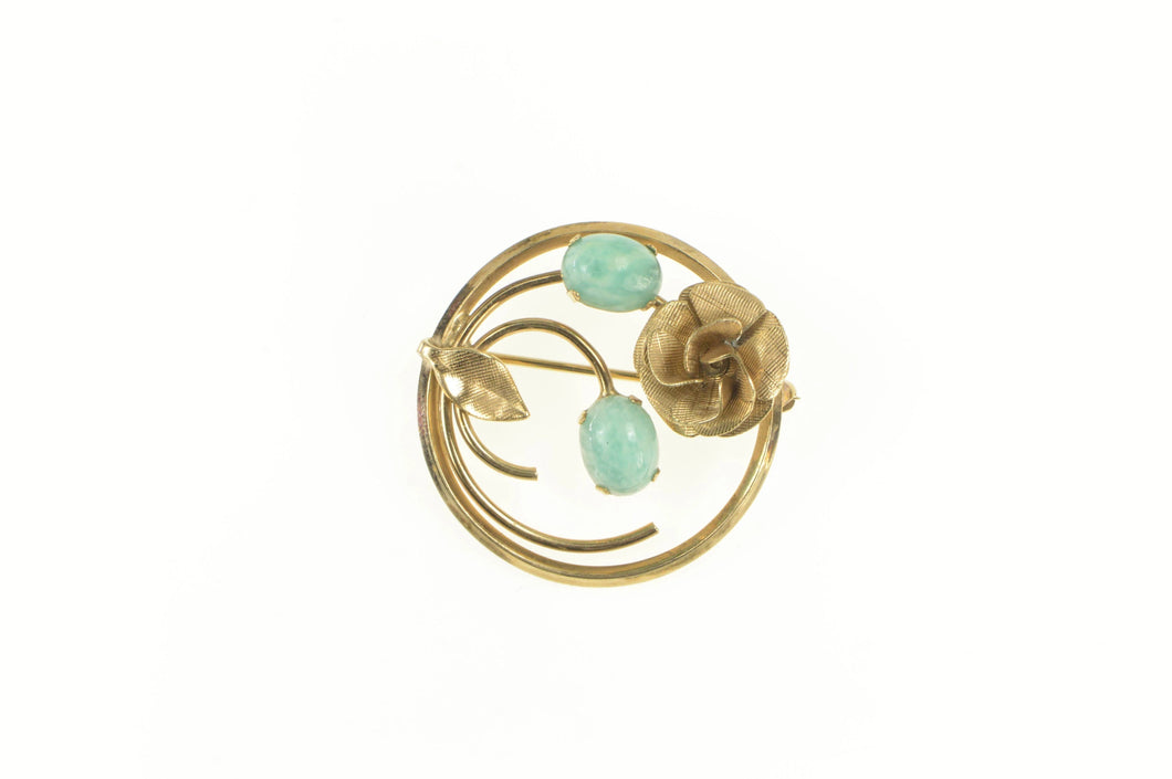 Gold Filled Round Retro Larimar Floral Swirl Circle Pin/Brooch