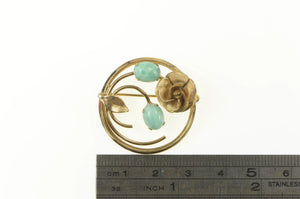 Gold Filled Round Retro Larimar Floral Swirl Circle Pin/Brooch