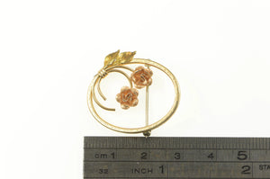 Gold Filled 3D Ornate Rose Oval Swirl Floral Statement Pin/Brooch