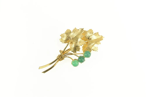 Gold Filled Green Chalcedony Fruit Cluster Ornate Leaf Pin/Brooch