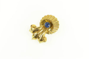 Gold Filled 1930's Syn. Sapphire Scroll Grooved Statement Pin/Brooch