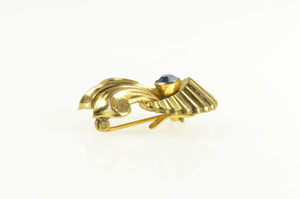 Gold Filled 1930's Syn. Sapphire Scroll Grooved Statement Pin/Brooch