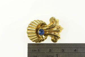 Gold Filled 1930's Syn. Sapphire Scroll Grooved Statement Pin/Brooch