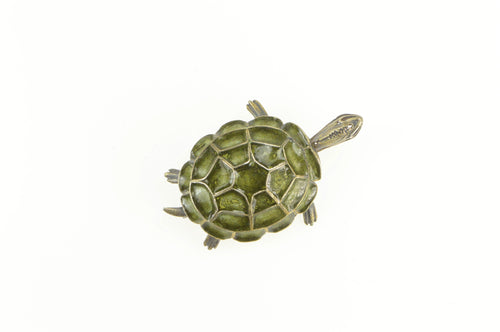 800 Silver 3D Turtle Green Enamel Tortoise Animal Pin/Brooch