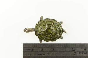 800 Silver 3D Turtle Green Enamel Tortoise Animal Pin/Brooch