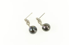 Load image into Gallery viewer, 14K 5.6mm Round Black Pearl Diamond Dangle Earrings White Gold