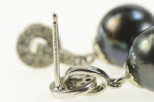 Load image into Gallery viewer, 14K 5.6mm Round Black Pearl Diamond Dangle Earrings White Gold