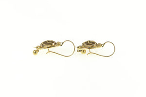 14K Victorian Ornate Mourning Jewelry Dangle Earrings Yellow Gold