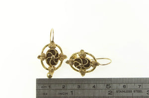 14K Victorian Ornate Mourning Jewelry Dangle Earrings Yellow Gold