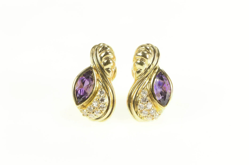 14K 2.48 Ctw Amethyst Diamond Grooved French Clip Earrings Yellow Gold