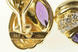 14K 2.48 Ctw Amethyst Diamond Grooved French Clip Earrings Yellow Gold