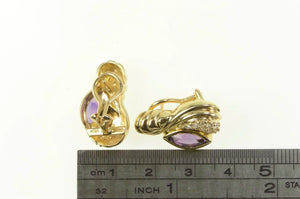 14K 2.48 Ctw Amethyst Diamond Grooved French Clip Earrings Yellow Gold